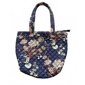 Nanette Lepore Shoulder Bag Purse Floral Quilted Navy Blue Tote Soft Cottage
